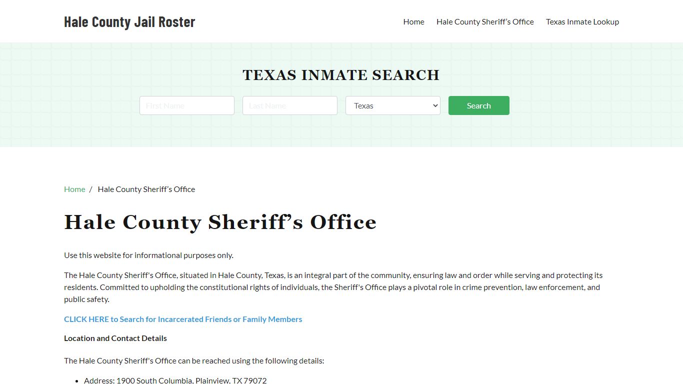 Hale County Sheriff Office, TX, Arrest Warrants Search