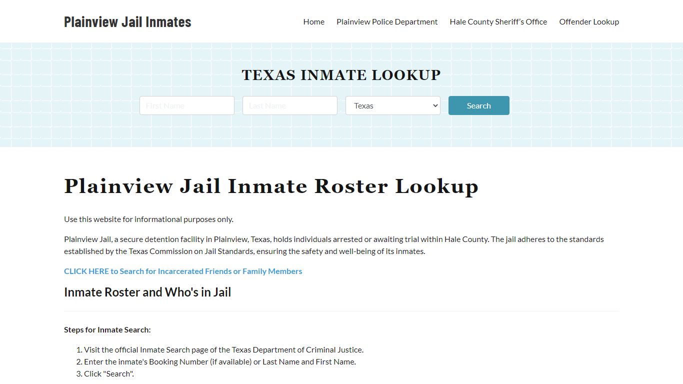 Plainview Jail Inmate Roster, Hale County, TX, Offender Search